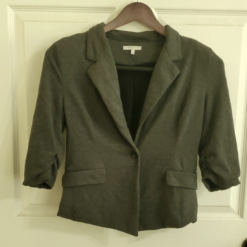 Just Ginger Women's Gray Blazer Jacket With Ruched Sleeves Medium